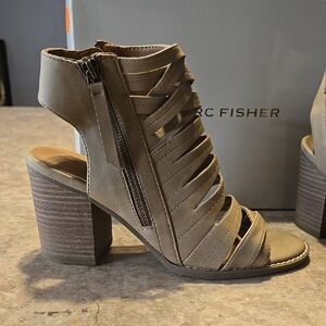 Marc Fisher Tan Heeled Booties with Chunky Heel